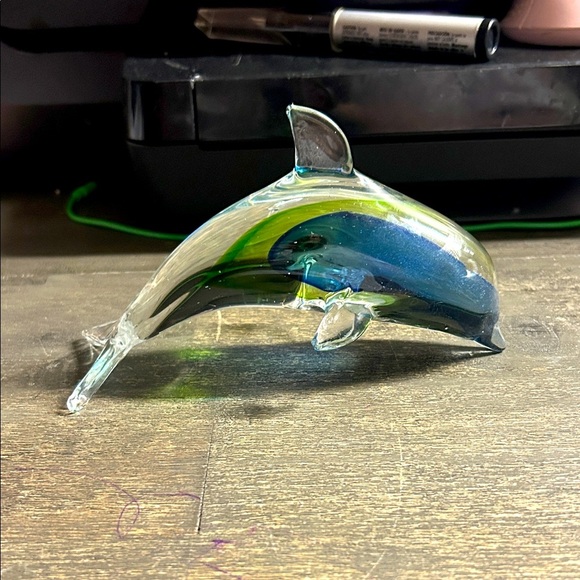 Glass Dolphin Figurine with Blue and Green Accents - Picture 1 of 3
